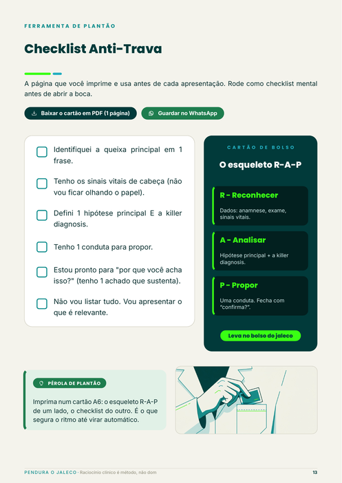 Prévia do cartão de bolso do guia, com o esqueleto R-A-P e o checklist anti-trava